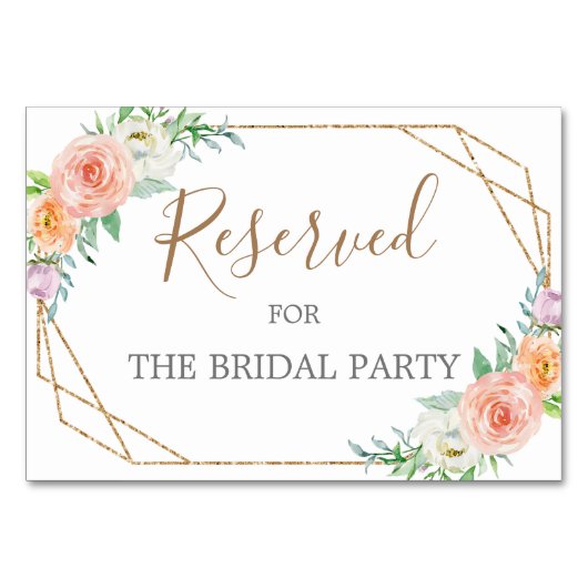 Geometrische Waterverf Bloemen Gereserveerd Tafelt Kaart (Voorkant)