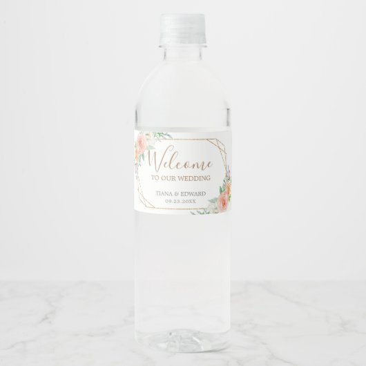 Geometrische Waterverf Bloemen Welkom Waterlabel Waterfles Etiket (Voorkant)