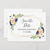 Geometrische Waterverf bloemenbruiloft Bewaar de d Aankondigingskaart (Voorkant / Achterkant)