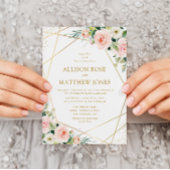 geometrische waterverf blozen roze florale bruilof kaart