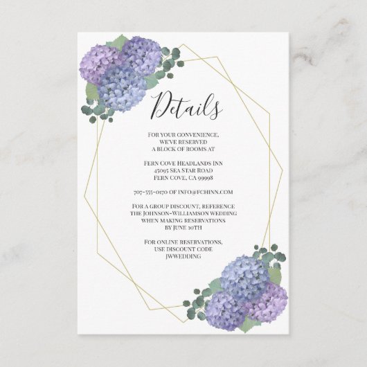 Geometrische Waterverf Blue Floral Wedding Details Informatiekaartje (Voorkant)