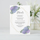 Geometrische Waterverf Blue Floral Wedding Details Informatiekaartje (Staand voorkant)