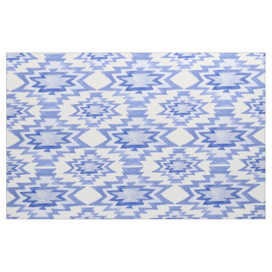 Geometrische Waterverf Boho Blue Patroon Stof (Yard (91,4 cm))