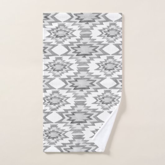 Geometrische Waterverf Boho Gray White Patroon Bad Handdoek (Handdoek)