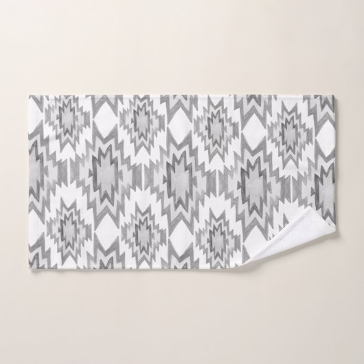 Geometrische Waterverf Boho Gray White Patroon Bad Handdoek (Handdoek)