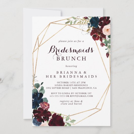 Geometrische Waterverf Bruidsmeisjes Brunch Shower Kaart (Voorkant)