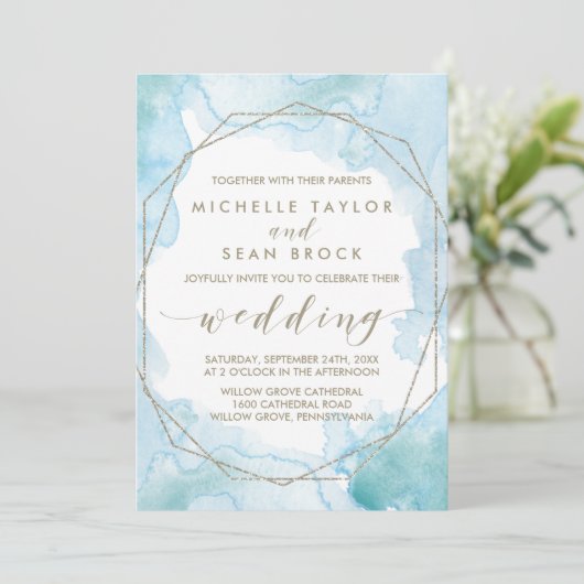 Geometrische Waterverf bruiloft Kaart (Staand voorkant)