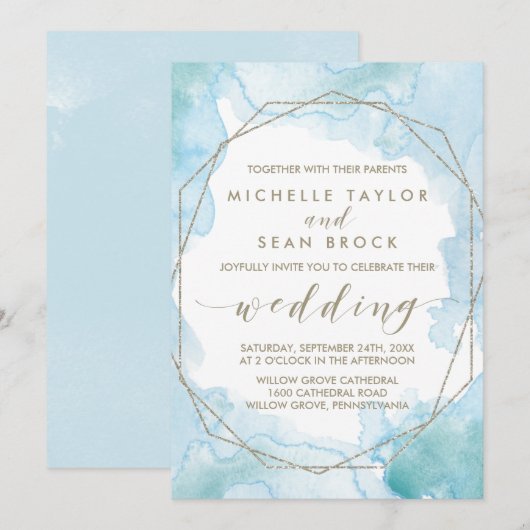 Geometrische Waterverf bruiloft Kaart (Voorkant / Achterkant)