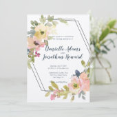 Geometrische Waterverf Floral Wedding Kaart (Staand voorkant)