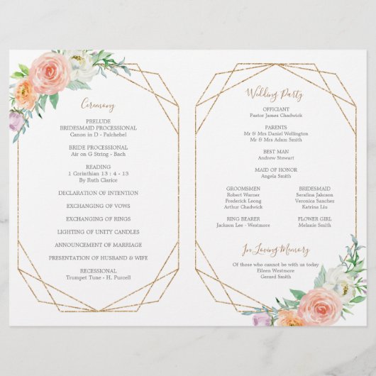 Geometrische Waterverf Flower Folded Wedding Progr (Achterkant)