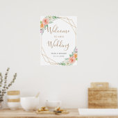 Geometrische Waterverf Flowers Weddenschap Welkoms Poster (Keuken)