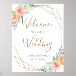 Geometrische Waterverf Flowers Weddenschap Welkoms Poster