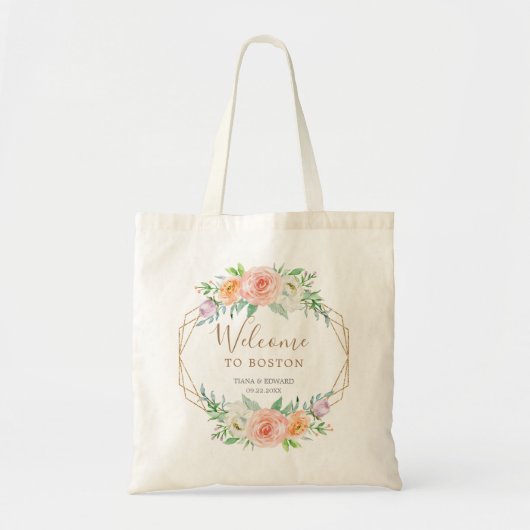 Geometrische Waterverf FloweWedding Welkom canvas  Tote Bag (Voorkant)