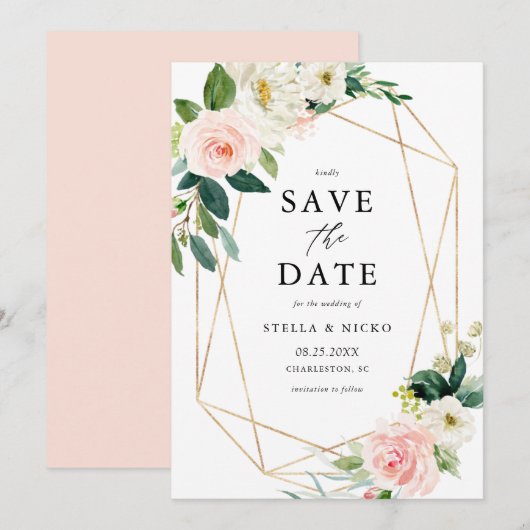 Geometrische Waterverf Lente-bloemen Save The Date (Voorkant / Achterkant)