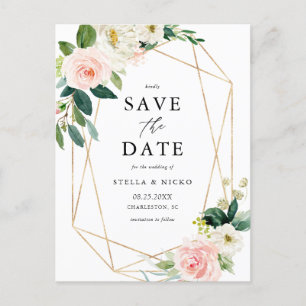 Geometrische Waterverf Lente-bloemen sparen de dat Aankondigingskaart