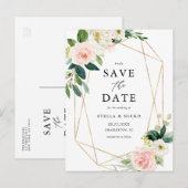 Geometrische Waterverf Lente-bloemen sparen de dat Aankondigingskaart (Voorkant / Achterkant)