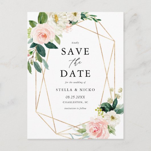 Geometrische Waterverf Lente-bloemen sparen de dat Aankondigingskaart (Voorkant)