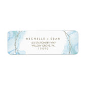 Geometrische Waterverf lichtblauwe bruiloft Etiket (Voorkant)