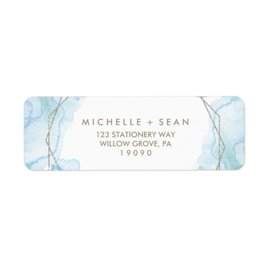 Geometrische Waterverf lichtblauwe bruiloft Etiket (Voorkant)
