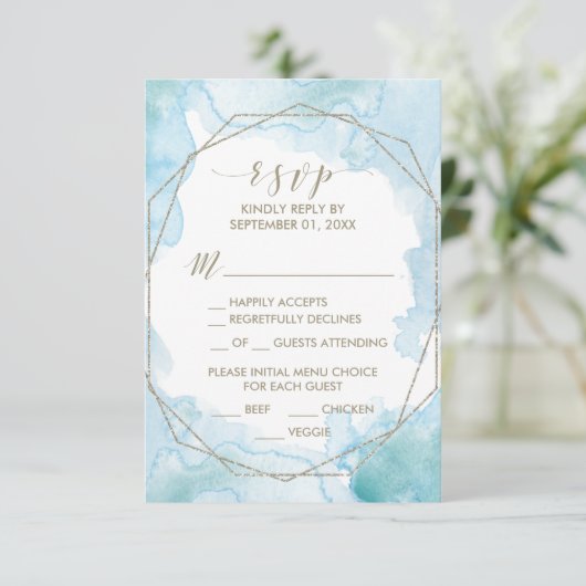 Geometrische Waterverf Lichtmenu Keuze RSVP-kaart RSVP Kaartje (Staand voorkant)