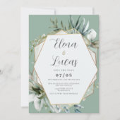 Geometrische waterverf mint gouden loof bruiloft kaart (Voorkant)