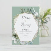 Geometrische waterverf mint gouden loof bruiloft kaart (Staand voorkant)