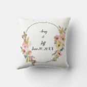 Geometrische Waterverf Monogram Bloemen Bruiloft Kussen (Achterkant)