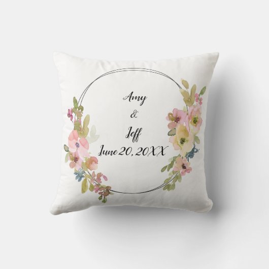 Geometrische Waterverf Monogram Bloemen Bruiloft Kussen (Achterkant)