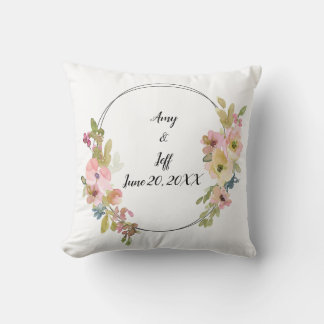 Geometrische Waterverf Monogram Bloemen Bruiloft Kussen