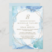 Geometrische Waterverf Monogram Weddenschap Kaart (Voorkant / Achterkant)