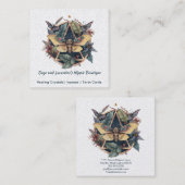 Geometrische waterverf Moth en Flowers Vierkante Visitekaartje (Voorkant / Achterkant)