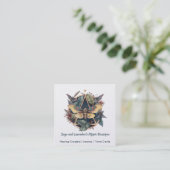 Geometrische waterverf Moth en Flowers Vierkante Visitekaartje (Staand voorkant)