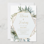 Geometrische waterverf munt gouden bladeren bruilo kaart (Voorkant)