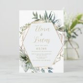 Geometrische waterverf munt gouden bladeren bruilo kaart (Staand voorkant)