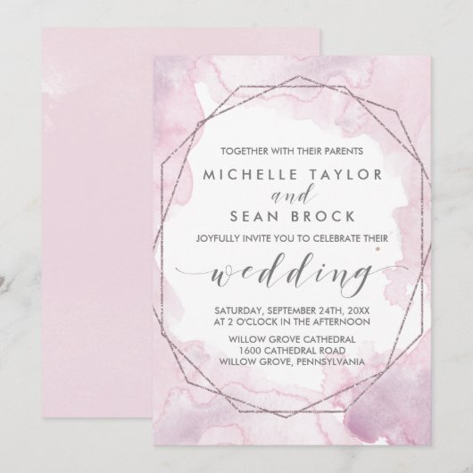 Geometrische Waterverf | Roze en Roos gouden bruil Kaart (Voorkant / Achterkant)