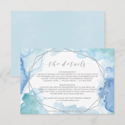 Geometrische Waterverf Silver Details Invoegen Kaa Informatiekaartje (Voorkant / Achterkant)