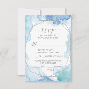Geometrische Waterverf Silver Menu Keuze RSVP-kaar
