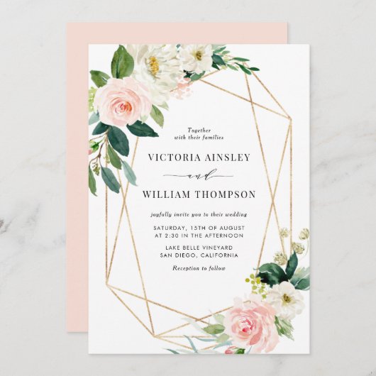 Geometrische Waterverf Spring Blooms Weddenschap Kaart (Voorkant / Achterkant)