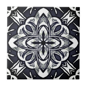 Geometrische Waterverf ster in Grafietgrijs en wit Tegeltje