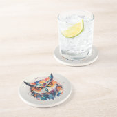 geometrische Waterverf uil Zandsteen Onderzetter (Zijkant)