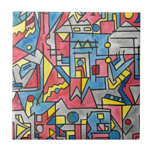 Geometrische Waterverf van Cityscape-Modern Bauhau Tegeltje