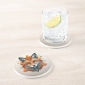 geometrische Waterverf van de vos Zandsteen Onderzetter (Zijkant)