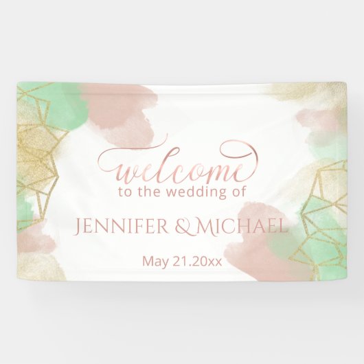 Geometrische waterverf van Neomint blush Gold Spandoek (Horizontaal)
