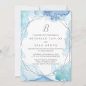 Geometrische Waterverf Zilvermonogram Weddenschap Kaart (Voorkant)