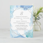 Geometrische Waterverf Zilvermonogram Weddenschap Kaart (Staand voorkant)