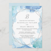 Geometrische Waterverf Zilvermonogram Weddenschap Kaart (Voorkant / Achterkant)