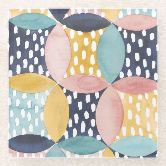 Geometrische waterverven glazen onderzetter (Voorkant)