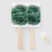 Geometrische weddenschappen met groene en goudWate Handwaaier (Voorkant en achterkant)