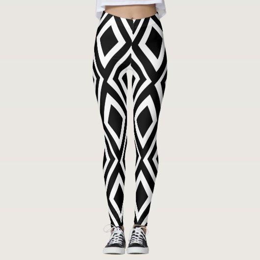 Geometrische weergave van zwart en wit diamant leggings (Voorkant)