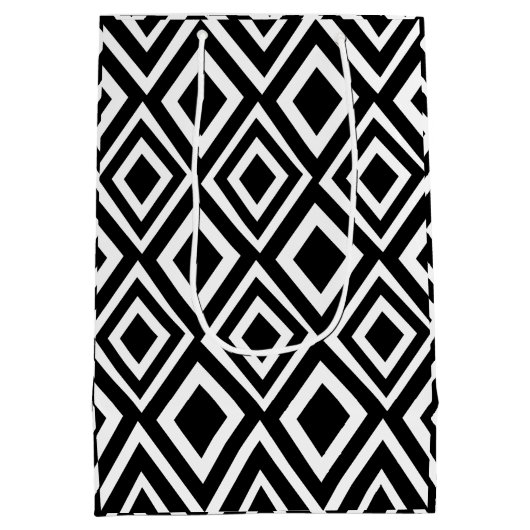 Geometrische weergave van zwart en wit diamant medium cadeauzakje (Achterkant)